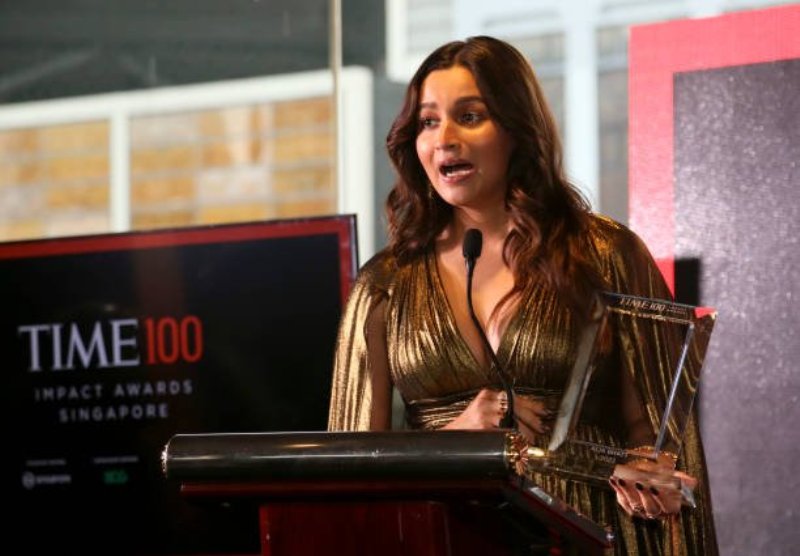 Alia Bhatt during her acceptance speech at the Time100 Impact Awards in 2022