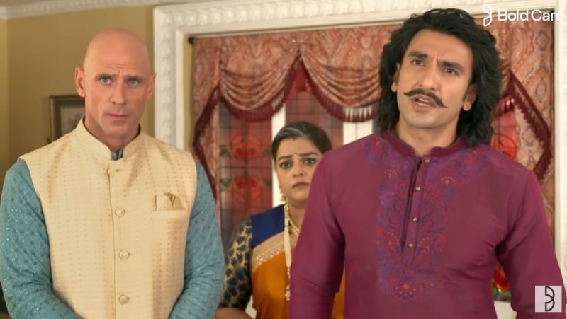 Johnny Sins and Ranveer Singh in the advertisement for the brand 'Bold Care'
