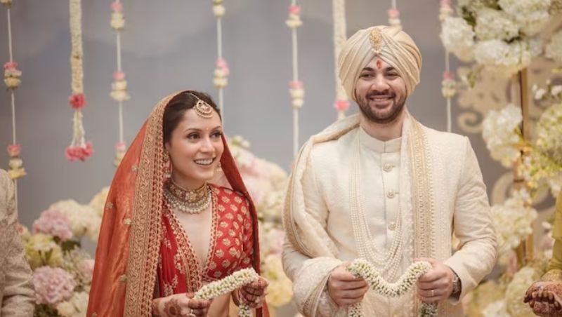 A picture of Drisha Roy and Karan Deol from their wedding