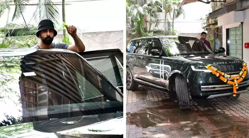 Ranbir Kapoor while getting out of his Land Rover Range Rover SUV