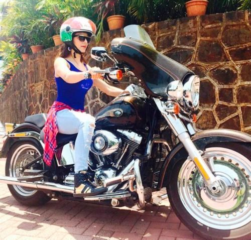 Urvashi Rautela driving her Harley Davidson