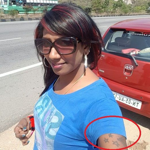 Nithya Balaji stars tattoo on her right arm (Selfie Picture)