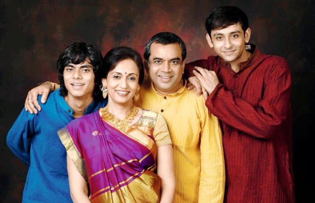Paresh Rawal With His Wife And Sons