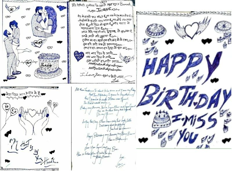 A collage of the letter written by Sukesh Chandrasekhar to Jacqueline Fernandez on her birthday in 2023