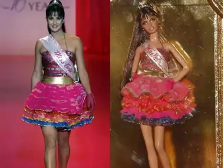 Katrina Kaif (left) and a Barbie doll crafted in her image