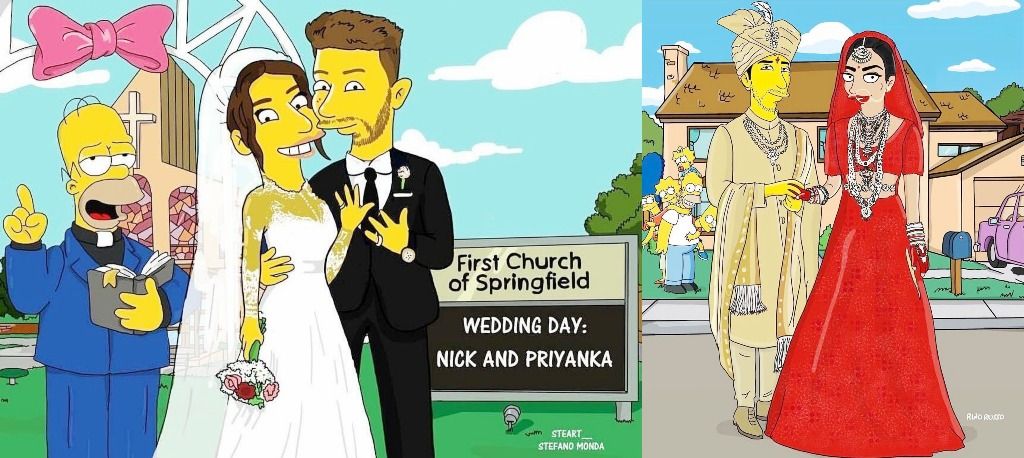 Simpsons Caricatures of Nick Jonas and Priyanka Chopra