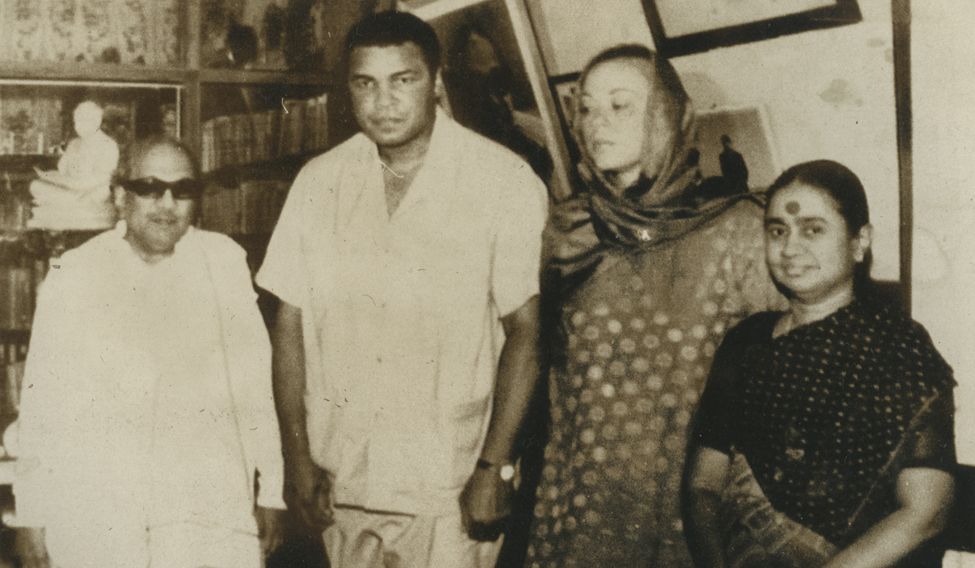 M Karunanidhi and Dayalu Ammal With Muhammad Ali And His Wife Veronica in 1980