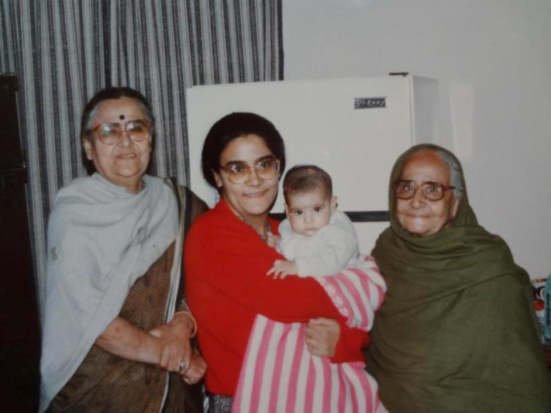Namita Bhattacharya with her daughter, her mother and her maternal grandmother