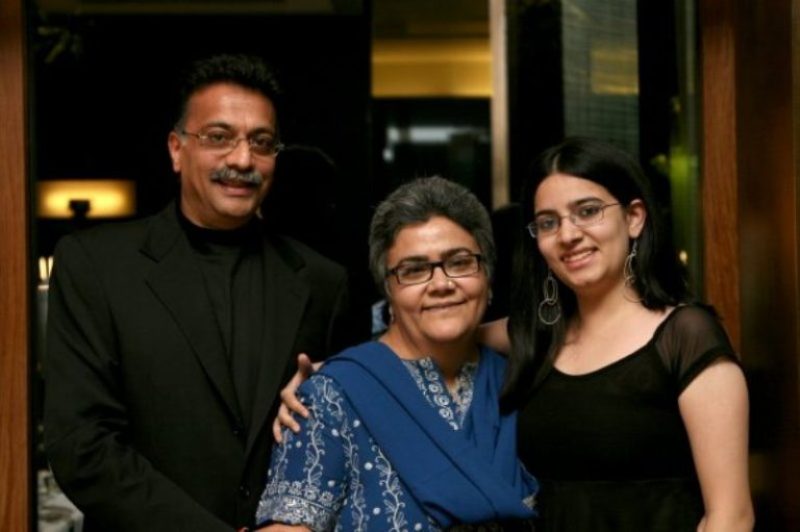 Namita Bhattacharya with her husband and daughter