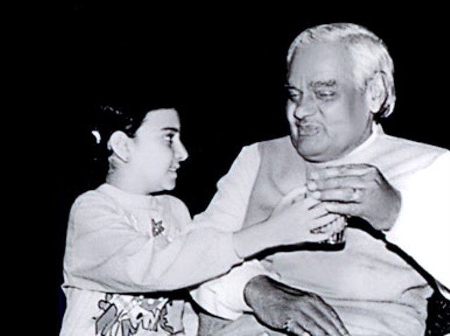 Namita in her childhood with Atal Bihari Vajpayee