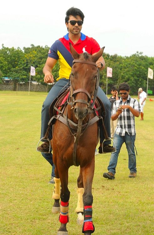 A photo of Ram Charan taken while he was riding a horse
