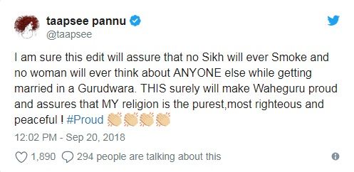 Taapsee Pannu's tweet after Manmarziyaan movie controversy