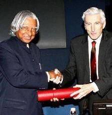 Dr A.P.J. Abdul Kalam receiving King Charles II Medal from Lord Martin Rees, then President of Royal Society