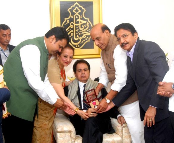 Dilip Kumar receiving Padma Vibhushan by the Cabinet Minister Rajnath Singh