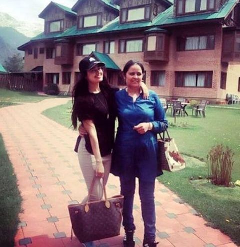 Yuvika Chaudhary in Jammu & Kashmir with her Mother