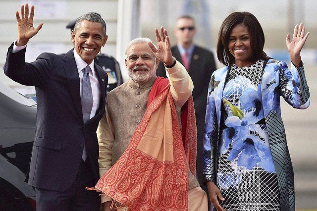 Narendra Modi with Barack and Michelle Obama
