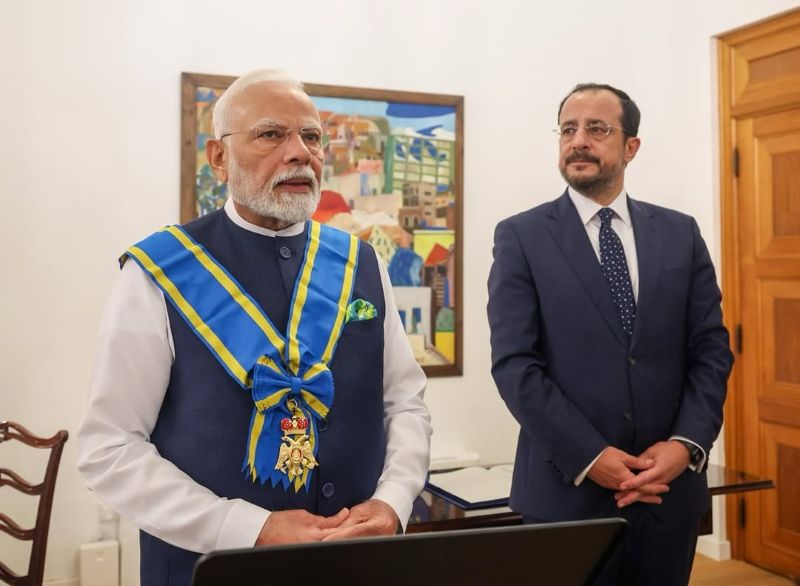PM Modi after receiving The Grand Cross of the Order of Makarios III in Cyprus