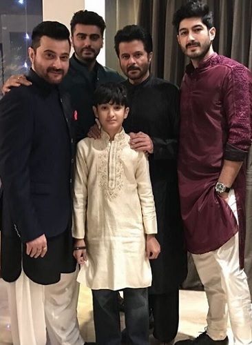 Anil Kapoor (second from right) and Sanjay Kapoor (extreme left) with Arjun Kapoor (second from left, standing at the back), Mohit Marwah (extreme right) and Jahaan Kapoor (centre)