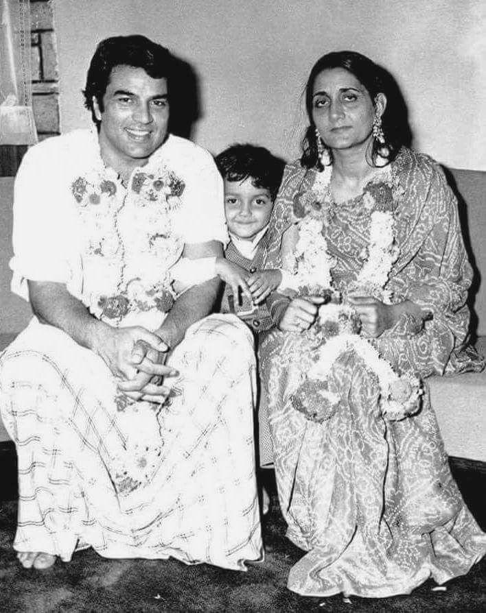 Dharmendra With His First Wife, Prakash Kaur And His Child, Bobby Deol