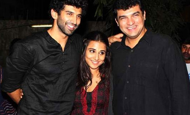 Vidya Balan with her brother-in-law, Aditya Roy Kapur (on left) and her husband, Siddharth Roy Kapur (on right)
