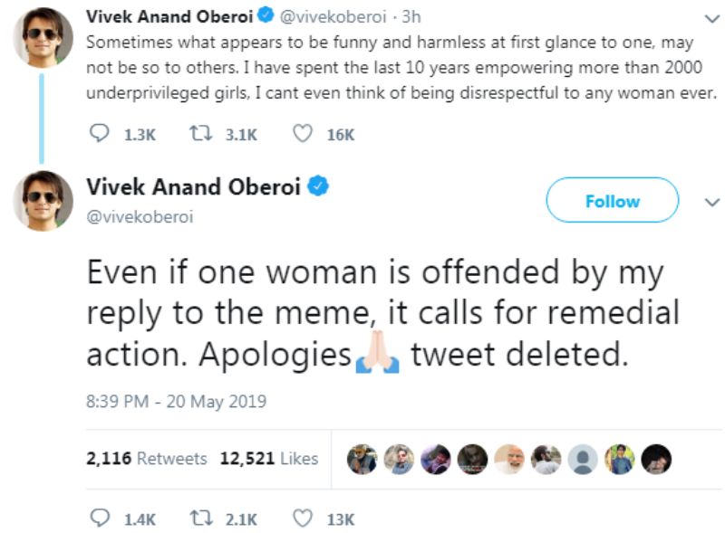 Vivek Oberoi Apology On Tweeter