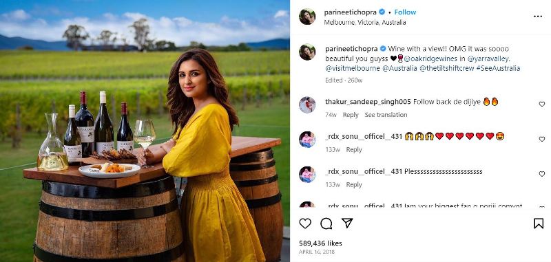 Parineeti Chopra's Instagram post about having wine
