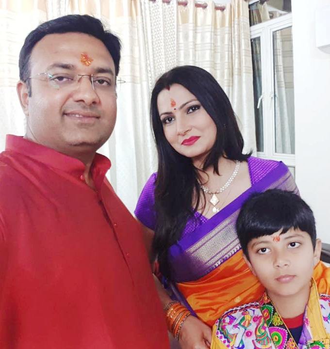 Chitra Tripathi with her husband and son