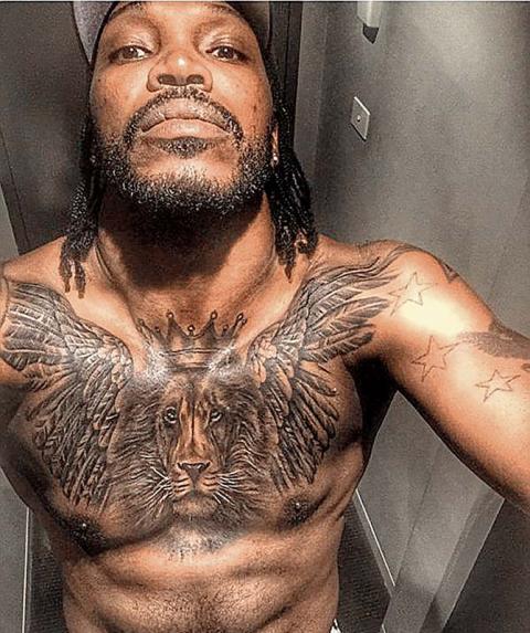 Chris Gayle's Lion tattoo on his chest