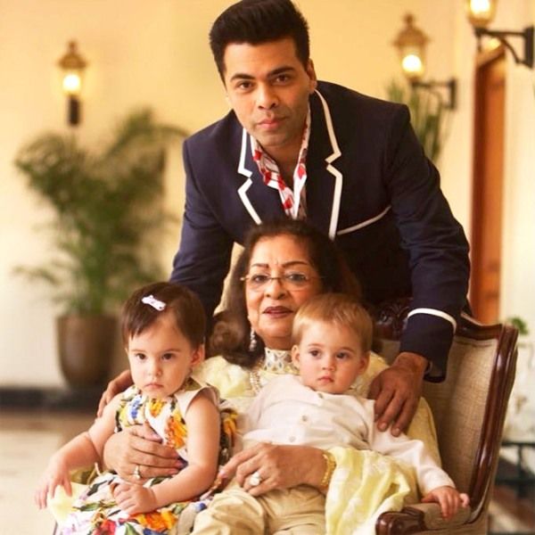Hiroo With Her Son Karan Johar And Her Grandchildren Roohi And Yash