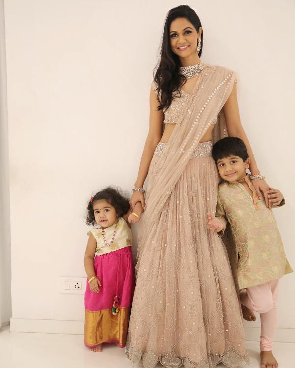 Sneha Reddy with her son and daughter