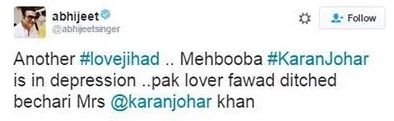 Abhijeet's Tweet On Karan Johar Casting Pakistani Actor Fawad Khan
