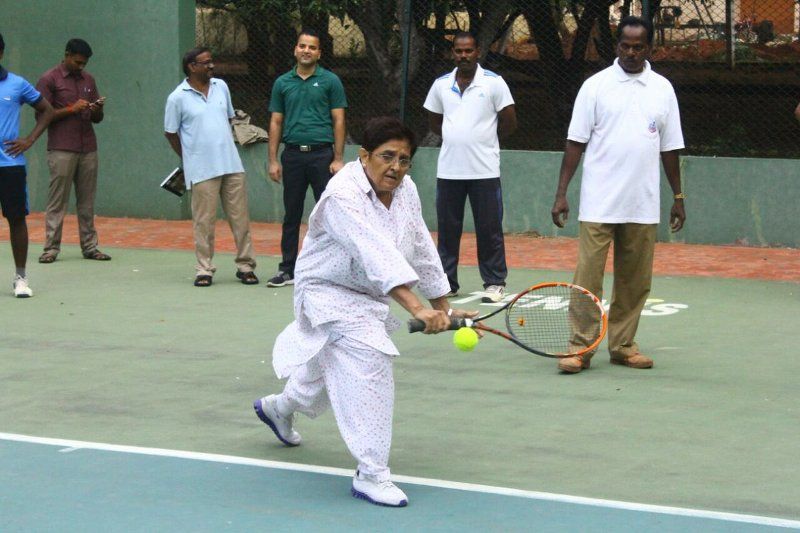 Kiran Bedi playing Lawn Tennis