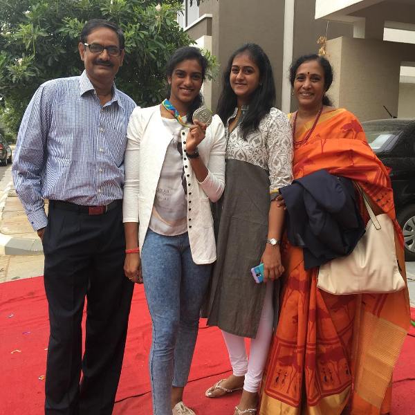 P. V. Sindhu with her family