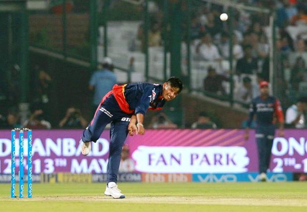 Sandeep Lamichhane bowling for Delhi Daredevils