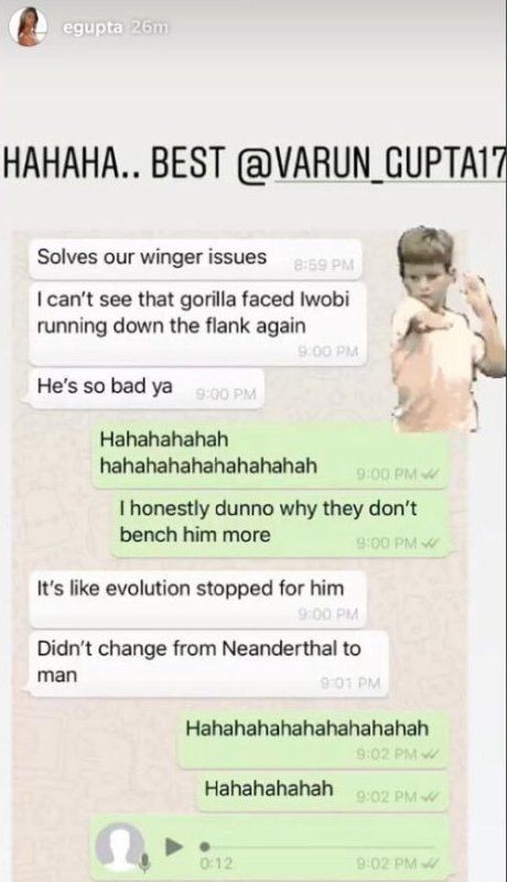 Esha Gupta's Whatsapp Chat About Alexander Iwobi
