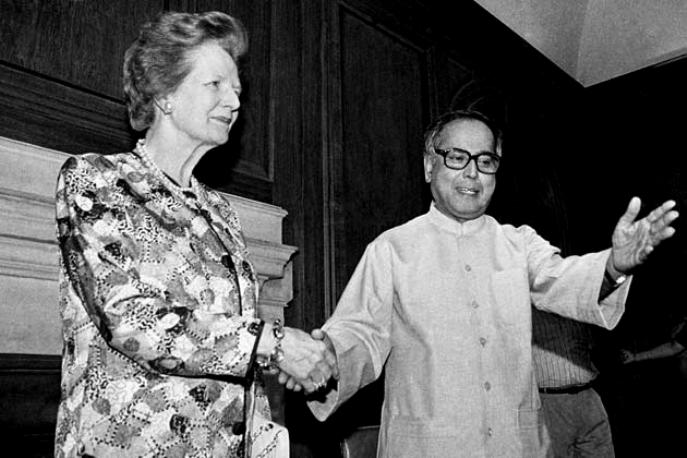 Pranab Mukherjee With Former British PM Margaret Thatcher