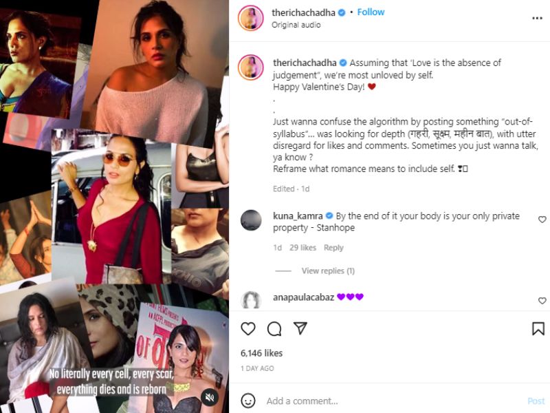 Richa Chadda's Instagram post about her weight loss