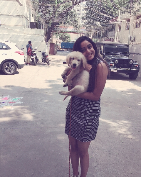 Abhirami Venkatachalam with her pet