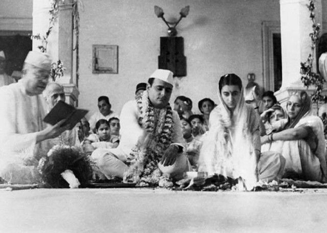 Indira Gandhi and Feroze Gandhi at their wedding in 1942