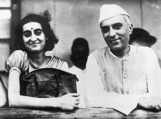 Indira Gandhi with her father, Jawaharlal Nehru