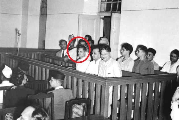 Nathuram Godse (red circle) along with Narayan Apte and other convicted