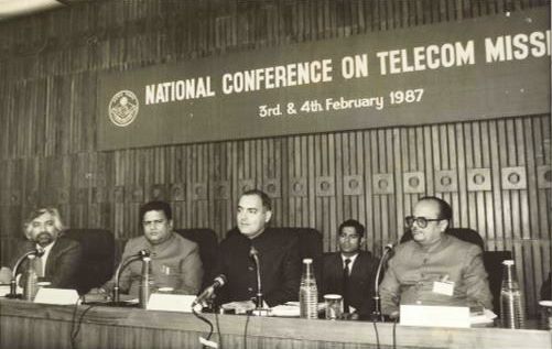 Rajiv Gandhi Addressing A Conference On Telecom