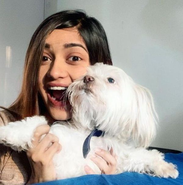 Shreya with a dog