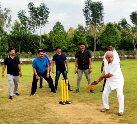 BS Yediyurappa Playing Cricket