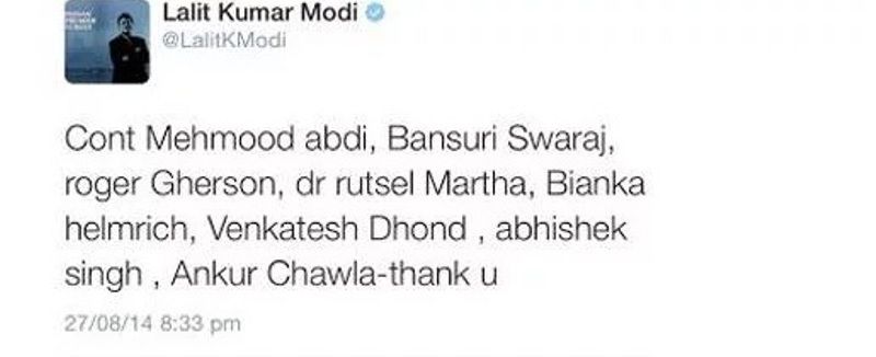 Lalit Modi Tweet On Bansuri Swaraj
