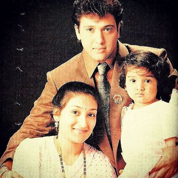 An old photo of Govinda with his wife and daughter
