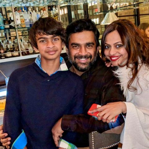 R. Madhavan with his wife and son