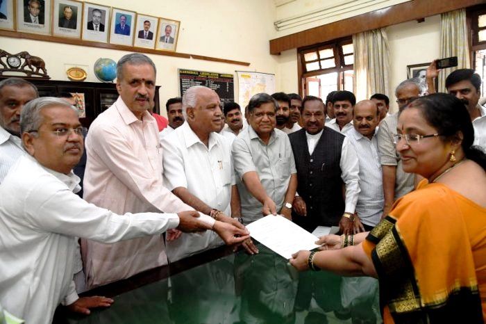 Vishweshwar Hegde Kageri filing his nomination for the Speaker of the Karnataka Assembly