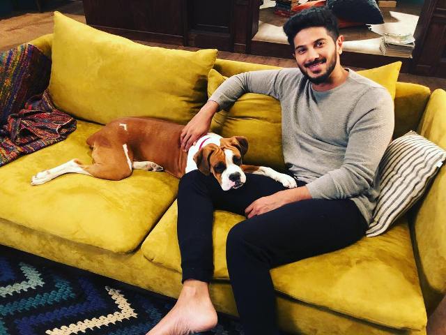 Dulquer Salmaan with his pet dog