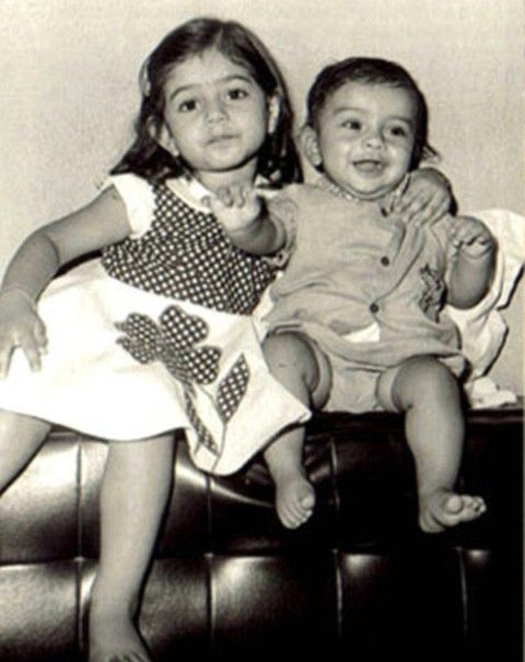 A childhood photo of Ameesha Patel and her brother, Ashmit Patel